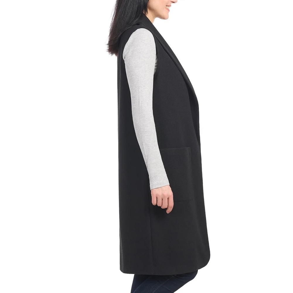 Hilary Radley Women’s Faux Wool Vest XXL Black Sleeveless Long Vest Size S - Picture 2 of 4